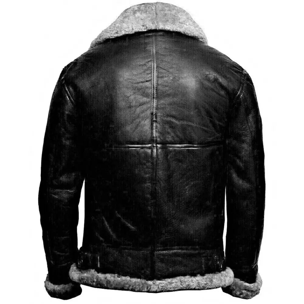 Mens Grey Leather Aviator Bomber Jacket-1