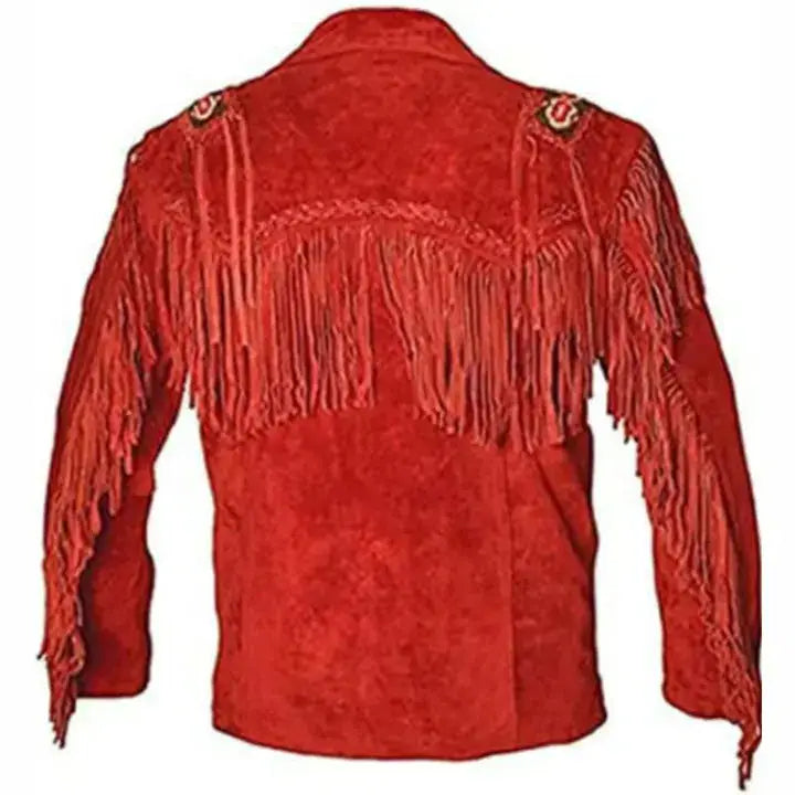 Men's Red Leather Fringe Cowboy Jacket-1