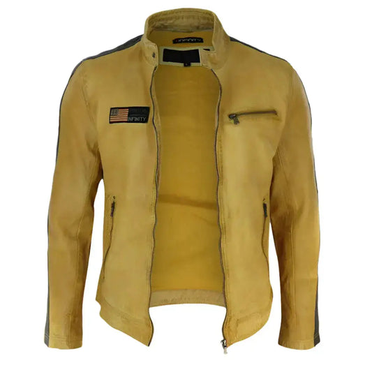Men's Retro Racing Leather Biker Jacket-1
