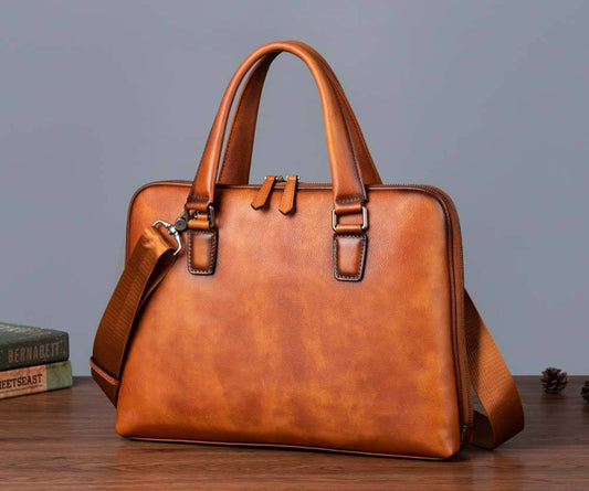Mens Vintage Leather Buiness Briefcase Top Handle Shoulder Cross Body Bag 2860-1