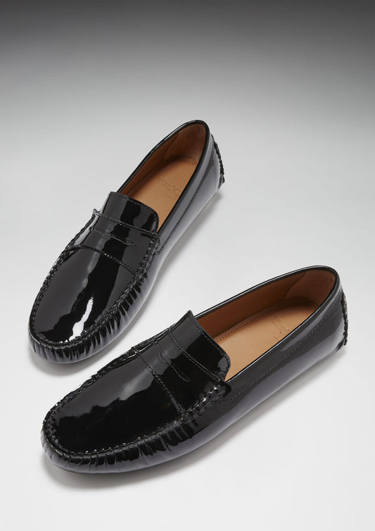 Penny Driving Loafers, black patent leather-1