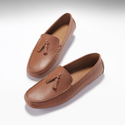 Tasselled Driving Loafers, tan grain leather-1