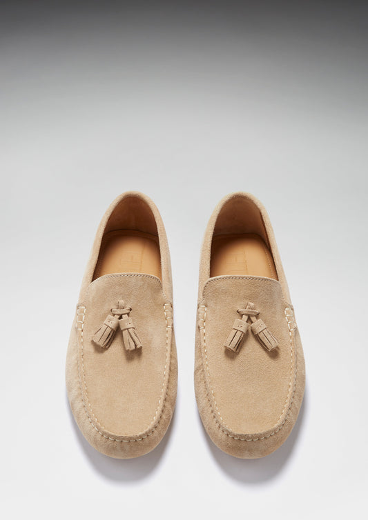 Tasselled Driving Loafers, taupe suede-1