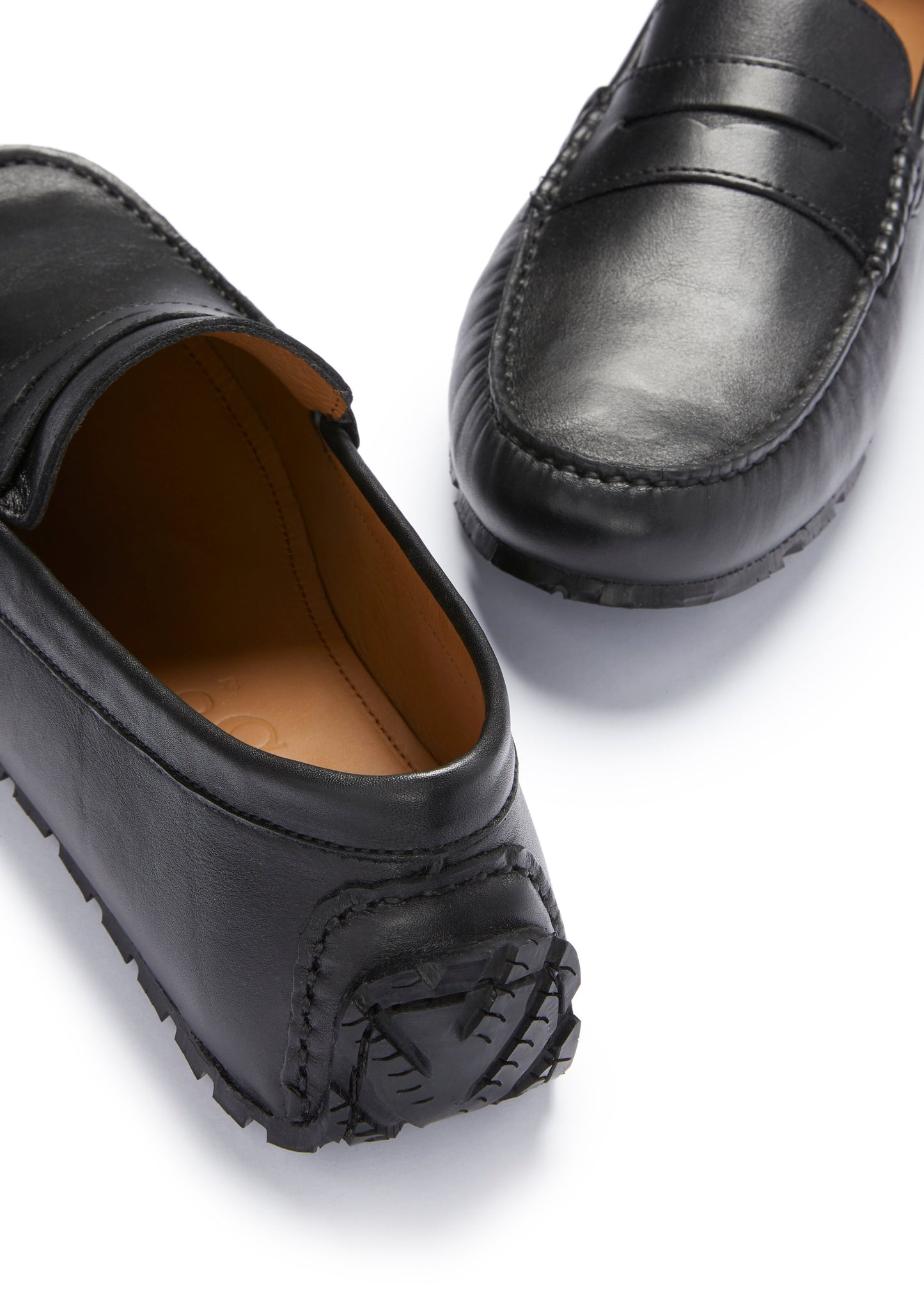 Tyre Sole Penny Driving Loafers, black leather-4