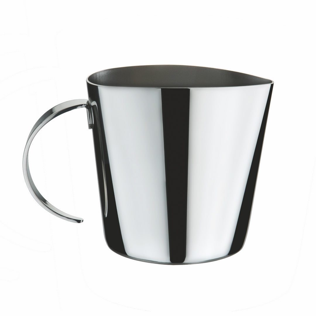 Stainless steel creamer holding 11.5 ounces, with a drawn spout and a loop handle.