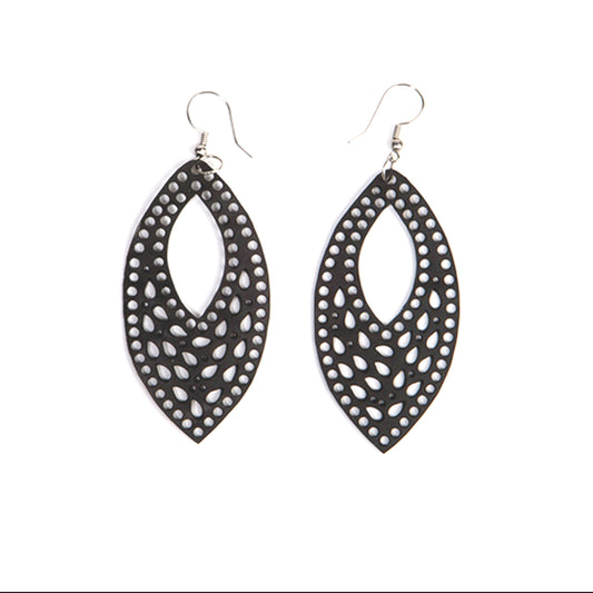 Marquise Intricate Recycled Rubber Earrings-1