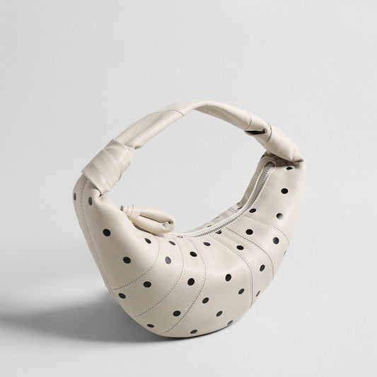 Polka Dot Dumpling Bag – First-Layer Sheepskin Crescent Shoulder Bag with Knotted Handle-1