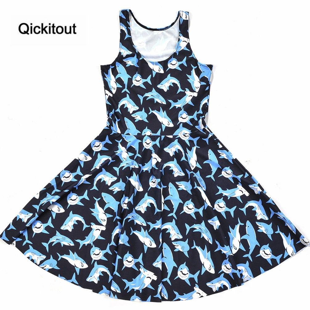 Girls Slim Women Dress Digital Print Submarine shark jump dress Summer Sleeveless Beach DRESS vestidos-3