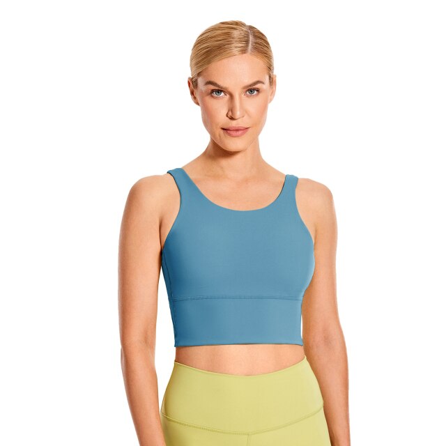 Women's High Neck Longline Sports Bra V-back Wirefree Workout Sexy Yoga Bras Crop Tank Tops-6