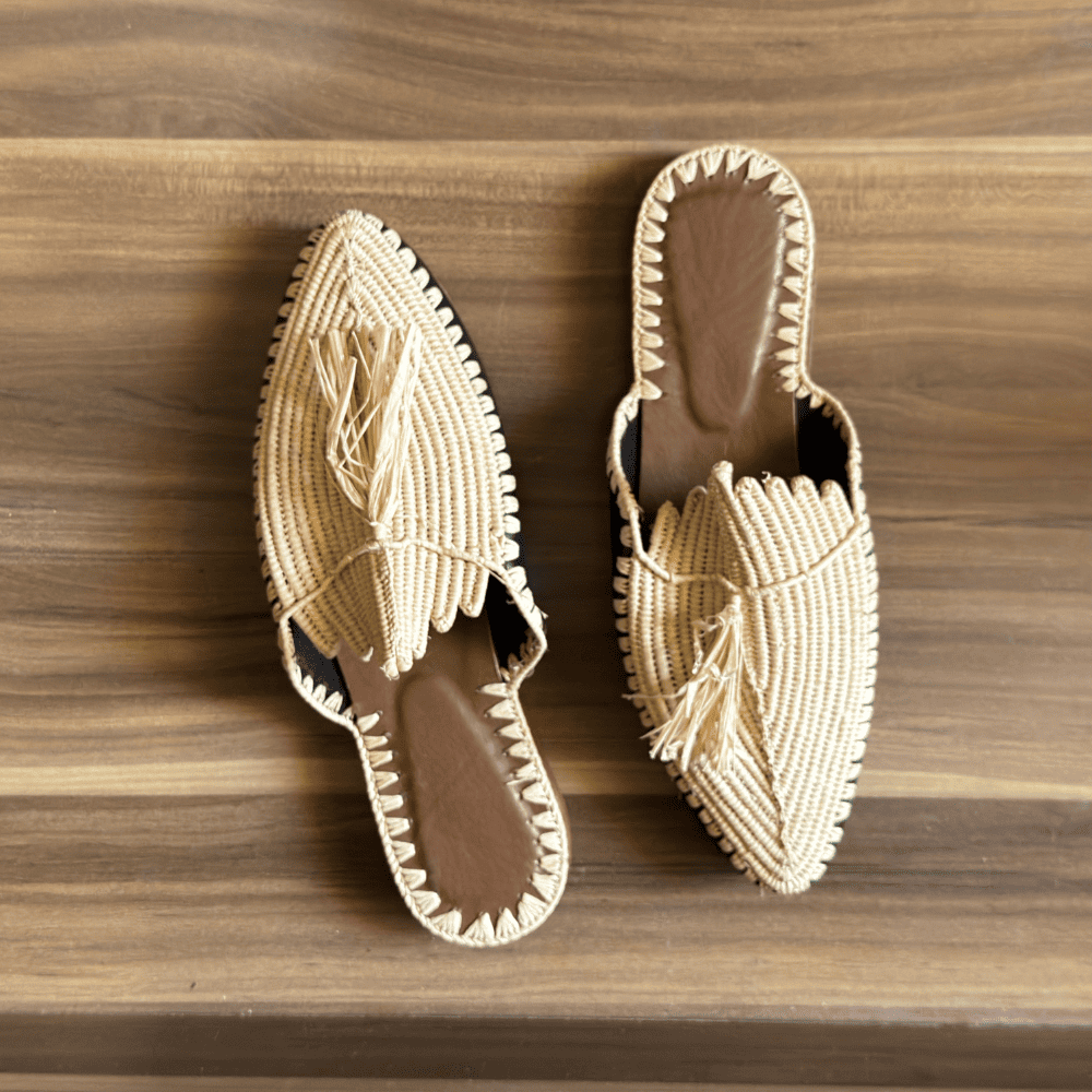 Raffia leather Slippers-4