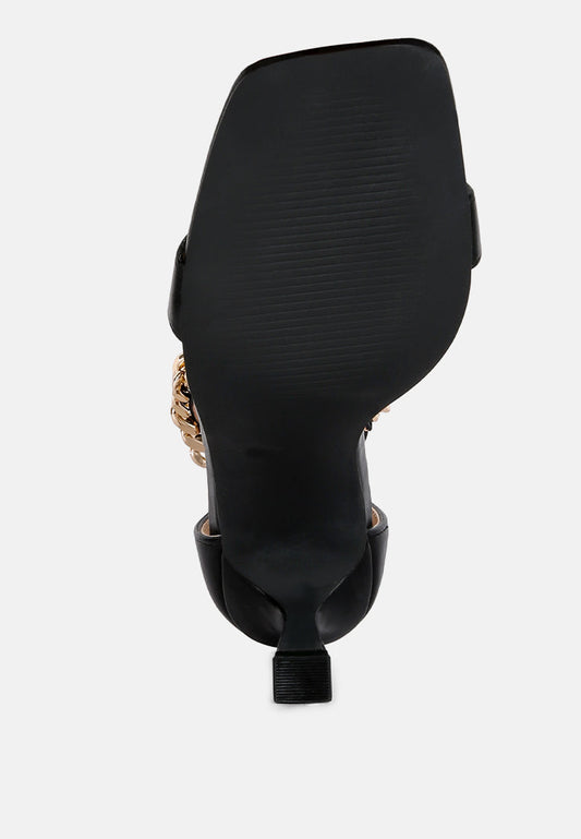 Real Gem T Strap Chain Detail Sandals-1