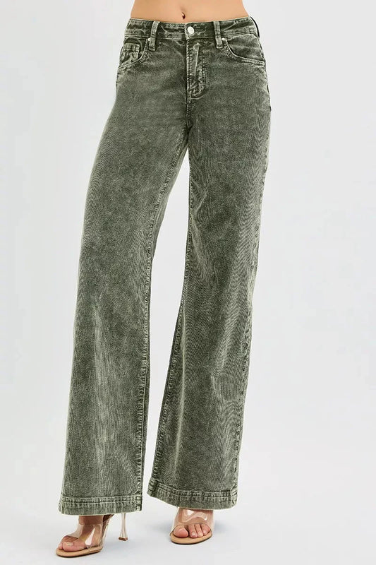 RISEN Full Size High Rise Wide Leg Corduroy Jeans Plus Size-1