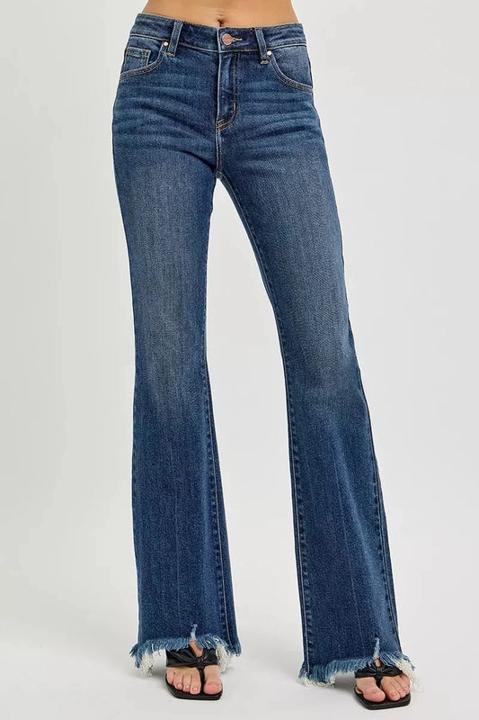 RISEN Full Size Mid Rise Flare Frayed Hem Jeans Plus Size-1