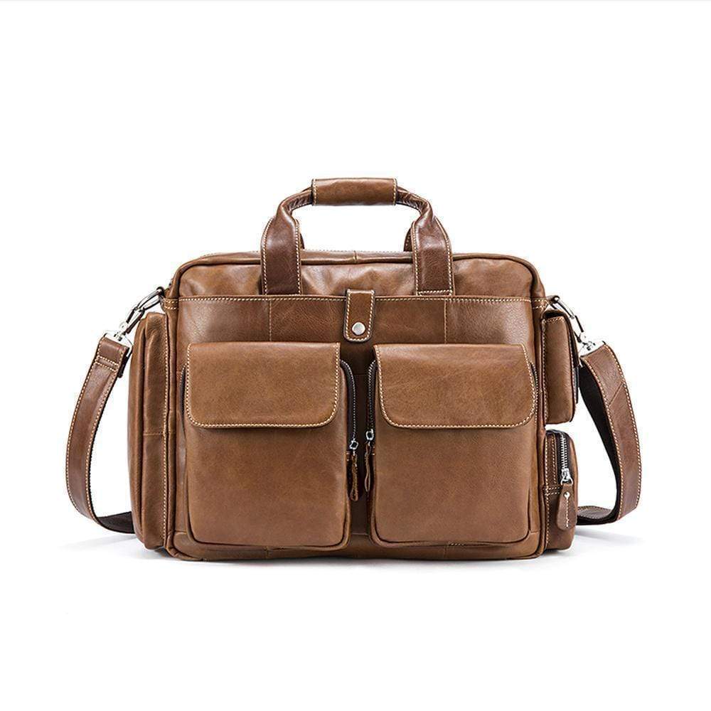 Rossie Viren Men's Large Handmade Vintage Leather Briefcase Messenger Shoulder Bag-6