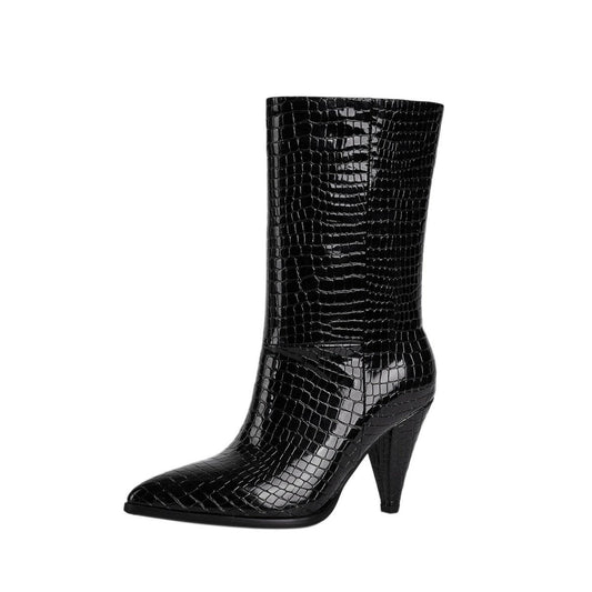Sleek Wide Fit Black Mid Calf Boots-1