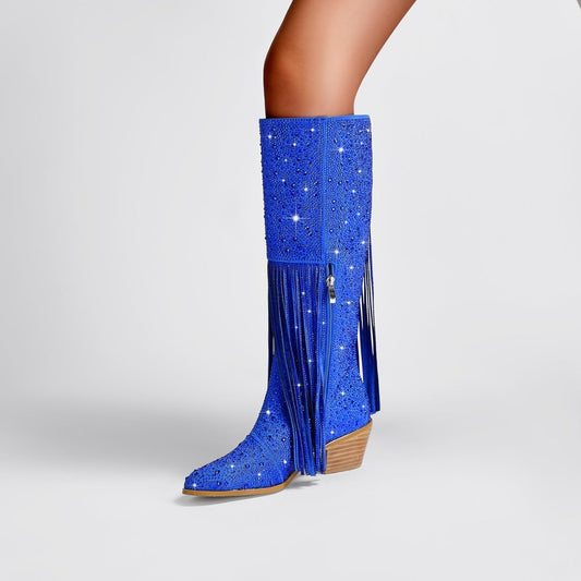 Sparkly Fringe Knee High Boots-1