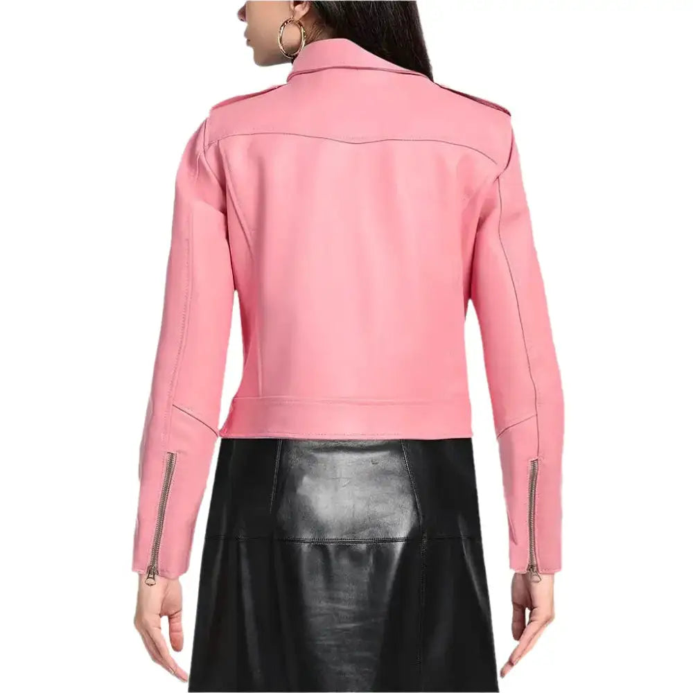Women's Pink Biker Leather Jacket-1