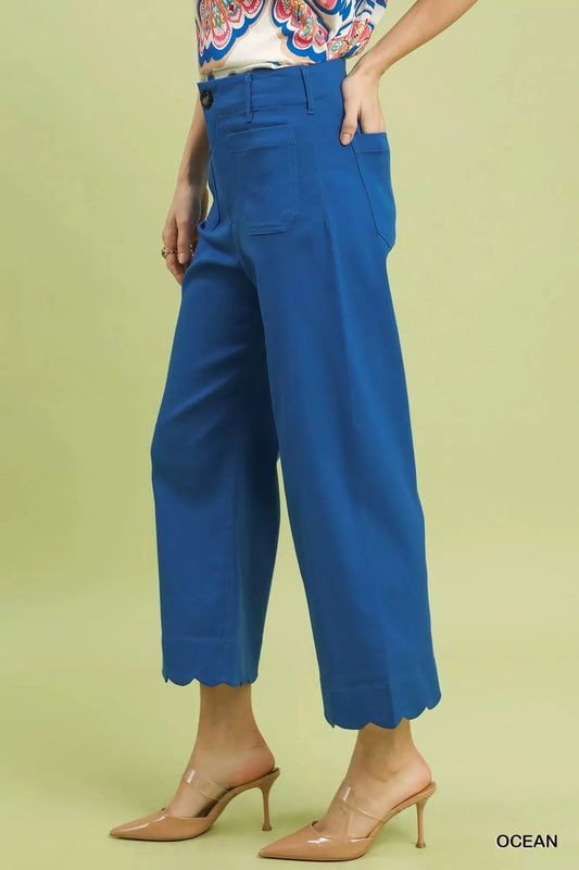 Umgee Scallop Hem Wide Leg Pants-1
