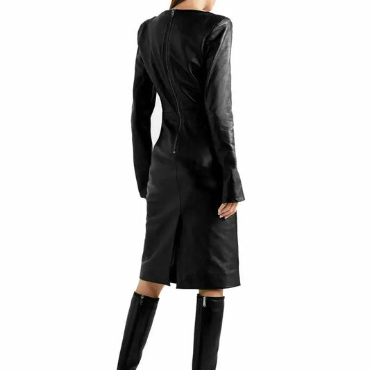 Women’s V-Neck Leather Cocktail Dress-1