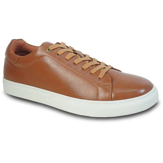 Cognac brown oxford sneaker with a lace-up front.
