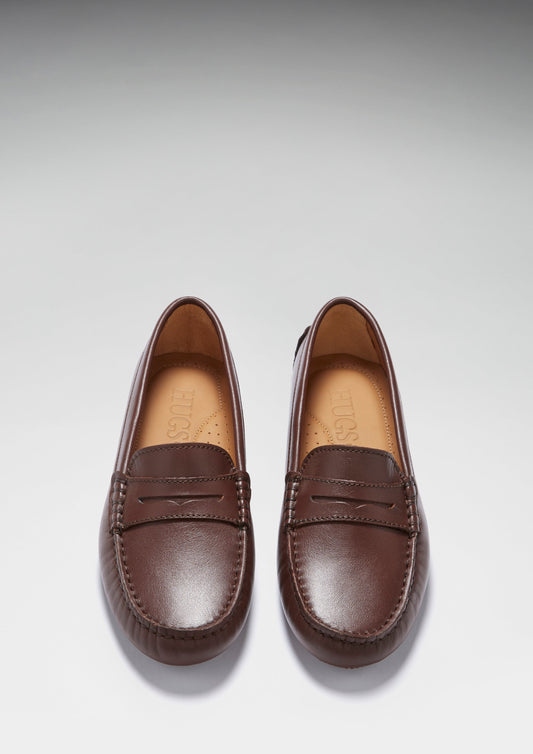 Women's Penny Driving Loafers, brown leather-1