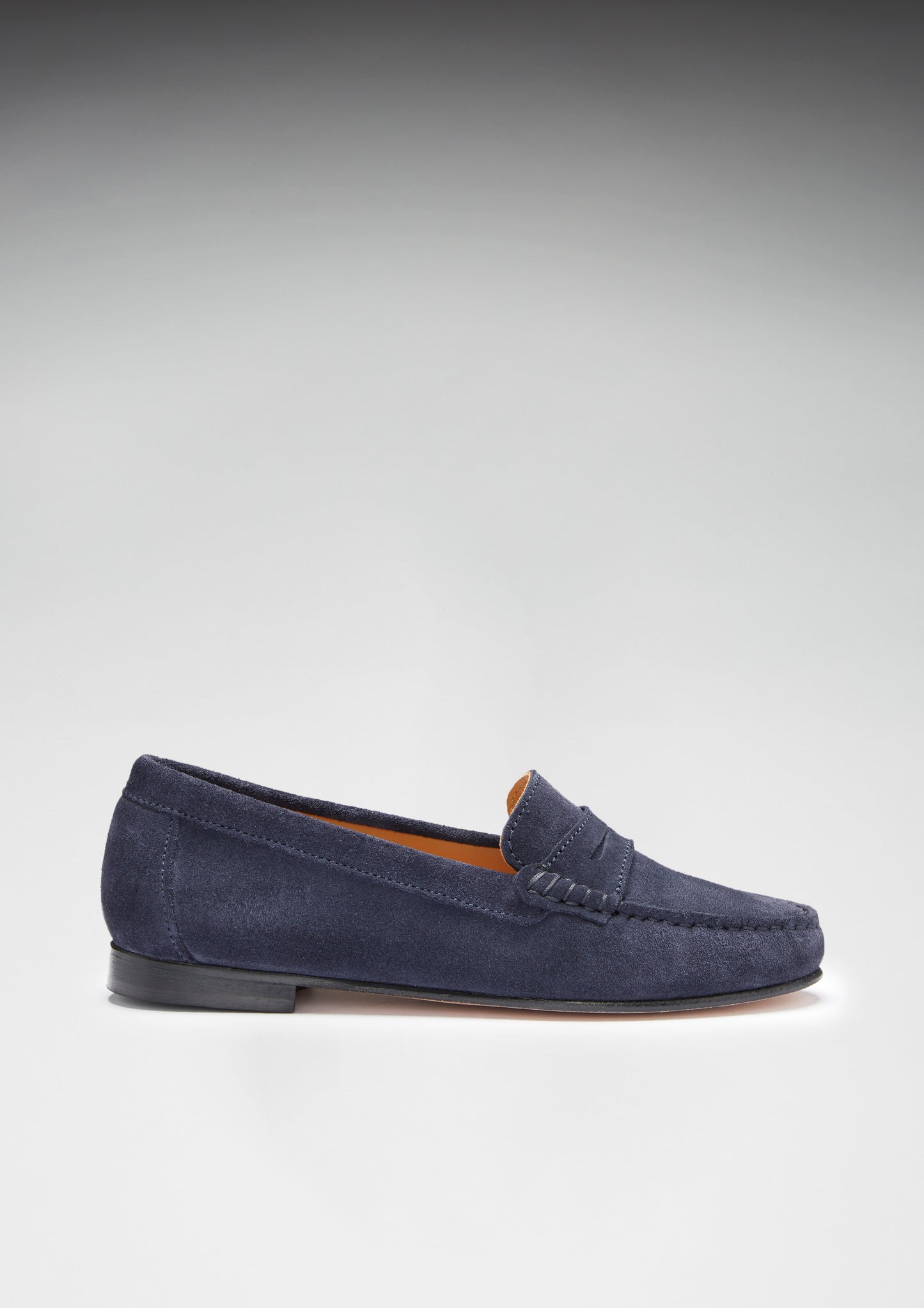 Women's Penny Loafers Leather Sole, navy blue suede-4