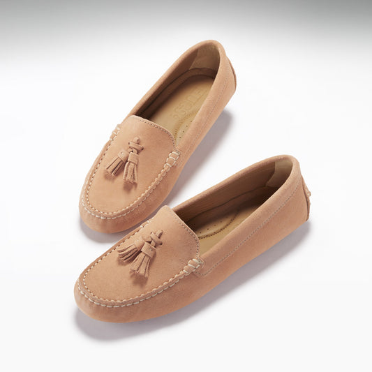 Women's Tasselled Driving Loafers, peach suede-1