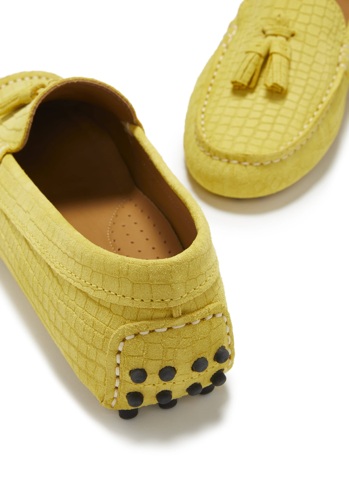 Women's Tasselled Driving Loafers, yellow embossed suede-4