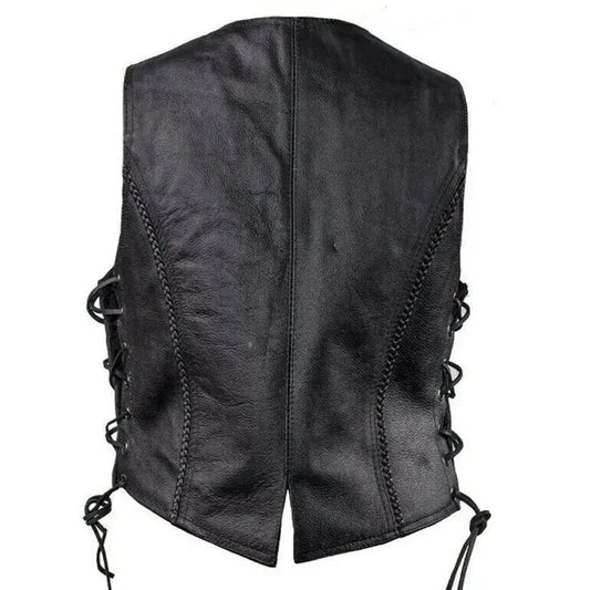 Women’s Motorcycle Leather Vest – Native American Style-1