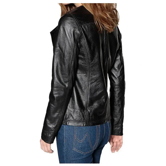 Women's Soft Genuine Leather Motorcycle Jacket-1