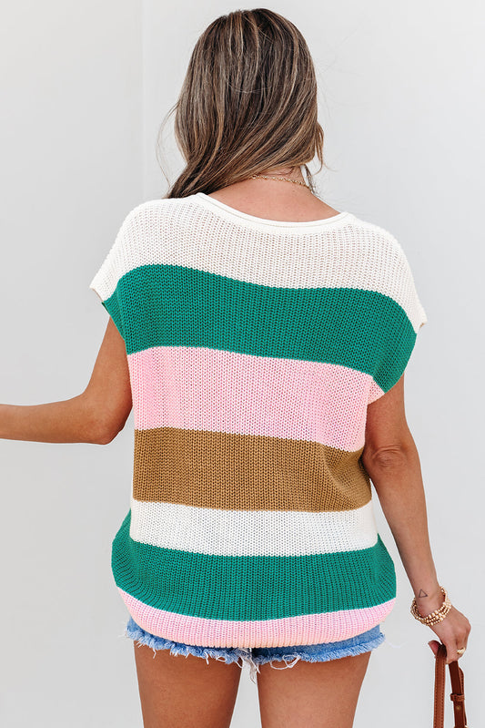 Back view of the multicolor striped knit top