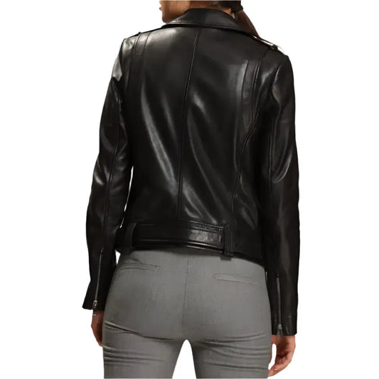 Women's Classic Black Leather Biker Jacket-1