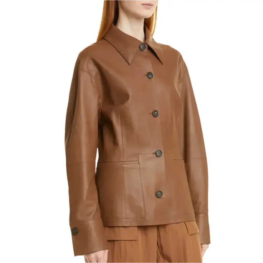 Women's Hazelnut Brown Leather Shirt Jacket