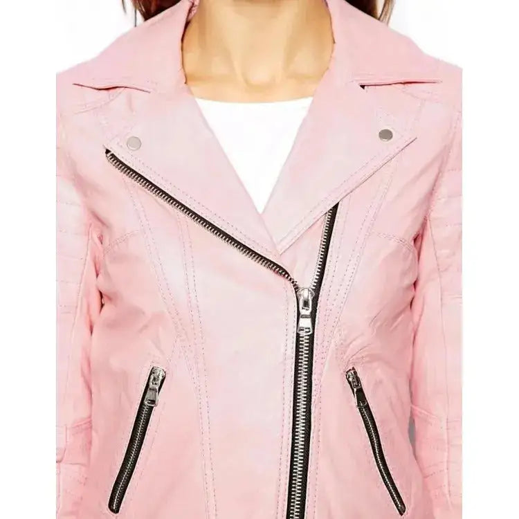 Women's Pink Leather Biker Jacket