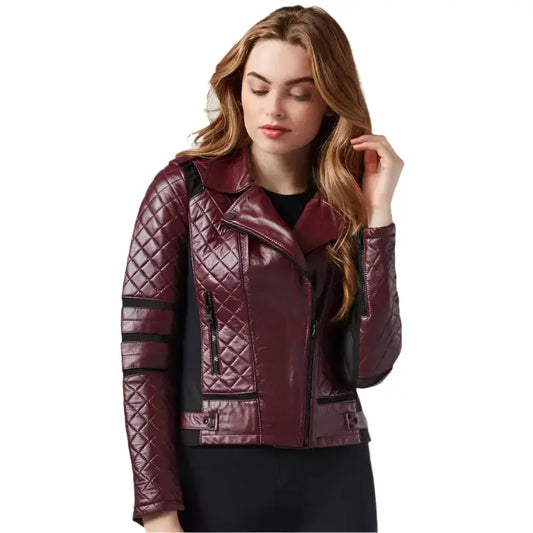 Women’s Maroon Lambskin Leather Rider Jacket-1