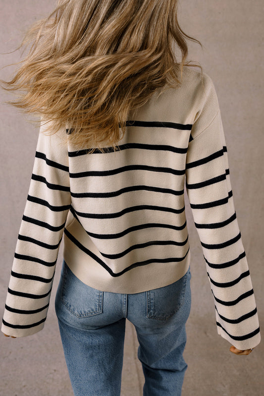 Back view of the cream and black striped cardigan