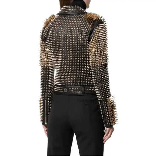 Women’s Studded Leather Biker Jacket-1