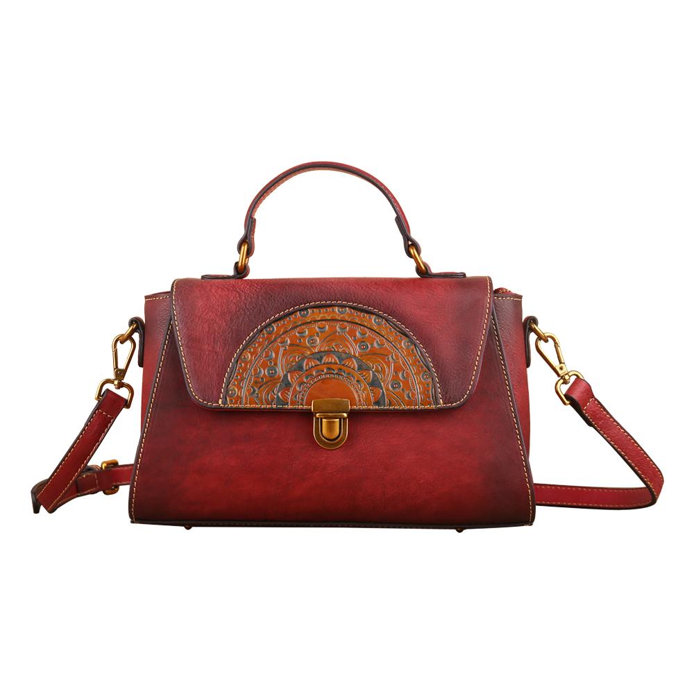 Womens Vintage Leather Tote Handbag Small Top-Handle Bags-6