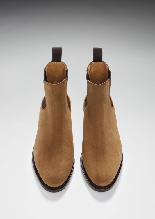 Women's Tobacco Suede Chelsea Boots, Welted Leather Sole-1