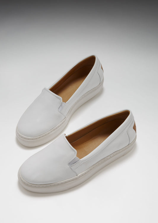 Women's Slip-On Sneakers, white leather-1