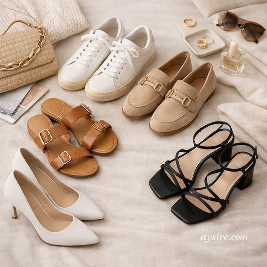Women’s capsule wardrobe essentials with five versatile shoe styles for everyday outfits by aysire.com
