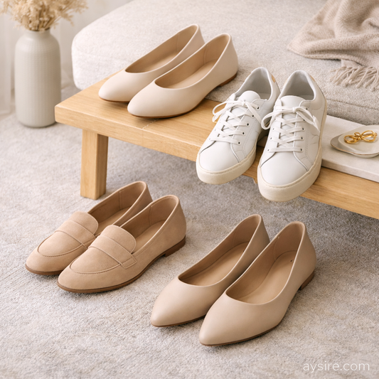 Modern everyday shoes in neutral tones styled for comfort and daily wear by aysire.com