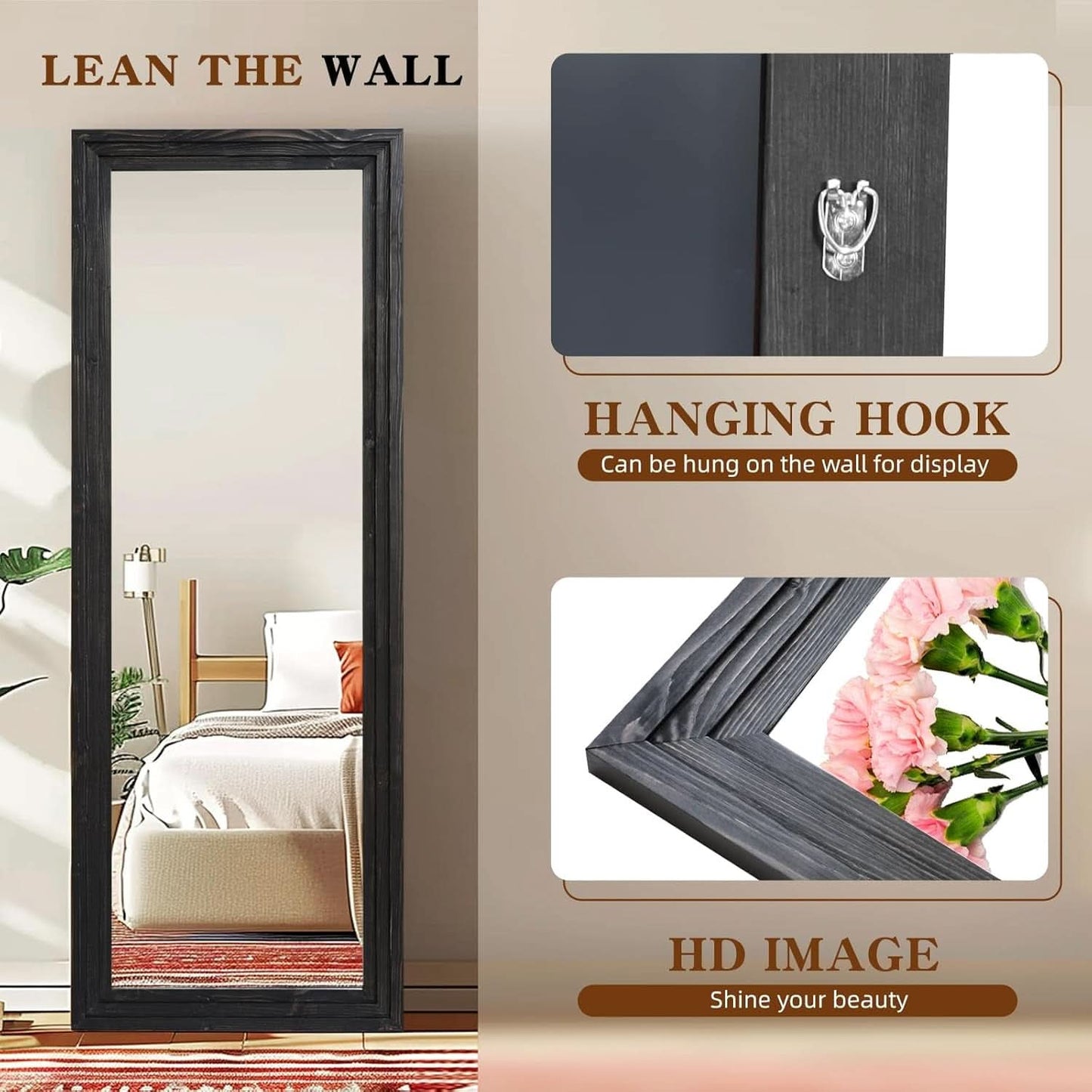 Full Length Mirror 65 By 24 Inch Black Home Decor Accent-2