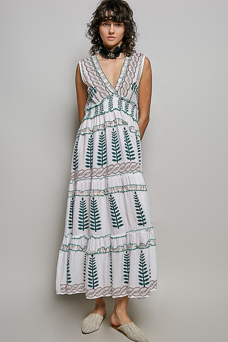 POL Floral Printed Sleeveless Tiered Dress with Smocked Waistband-0