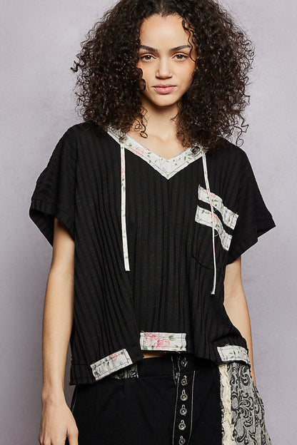 POL Short Sleeve Hooded Top with Back-Open Detail-0