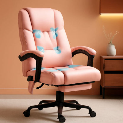 Pink Massage Office Chair With 6 Vibration Points Footrest-0