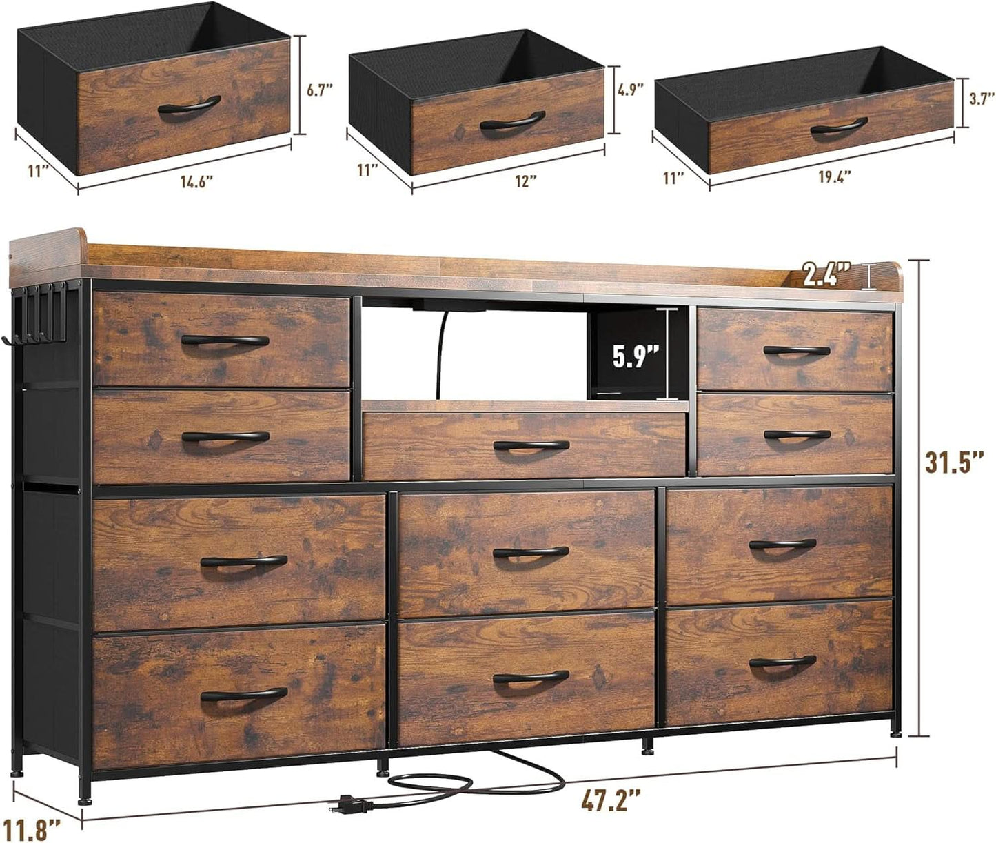 Dresser With 11 Drawers And LED Lights For Bedroom-2
