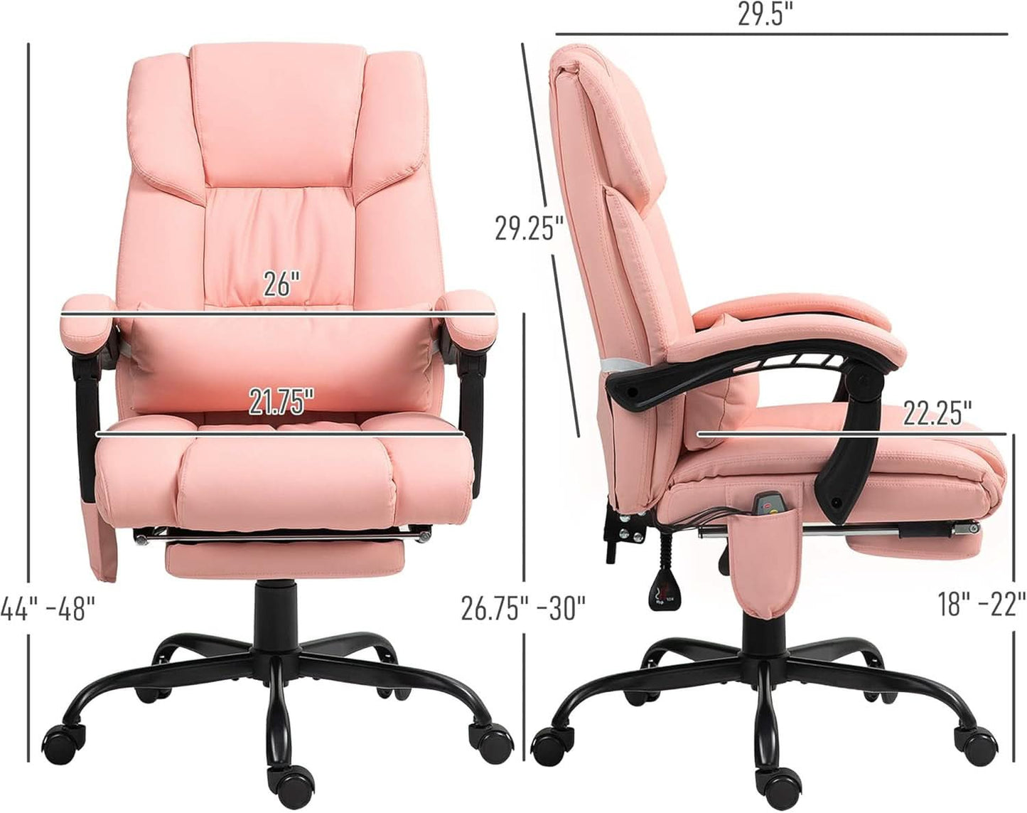 Pink Massage Office Chair With 6 Vibration Points Footrest-2