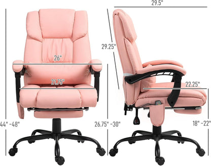 Pink Massage Office Chair With 6 Vibration Points Footrest-2