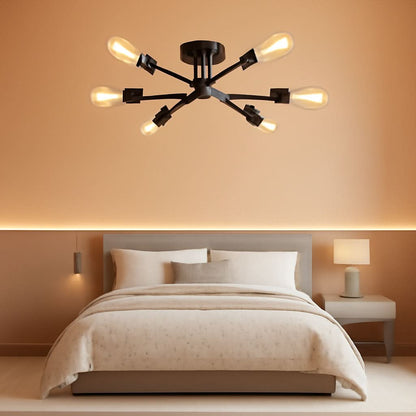 Black Modern Sputnik Chandelier 6 Light Ceiling Fixture-0